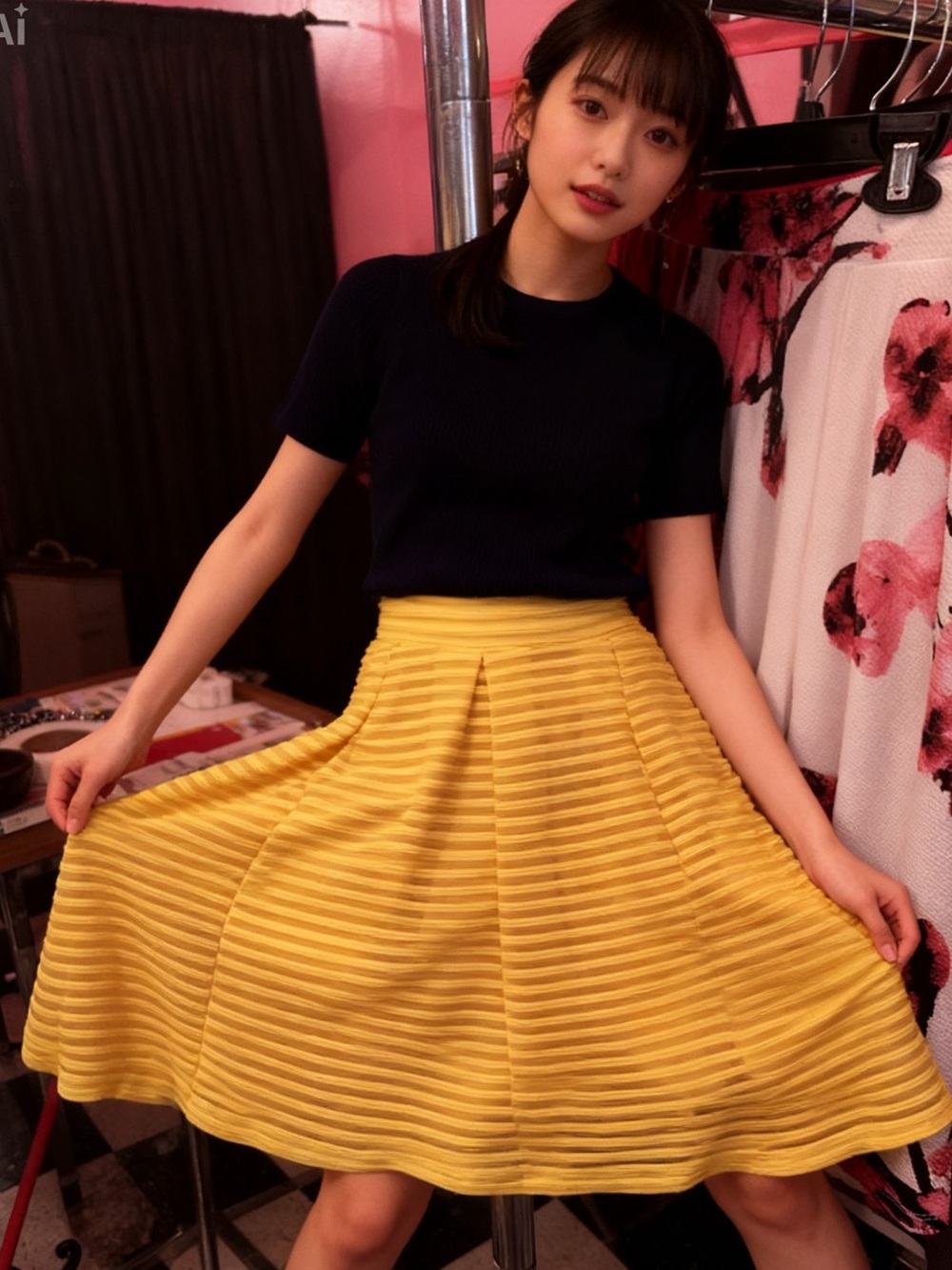 Flared Ribbed Circle Skirt in Yellow